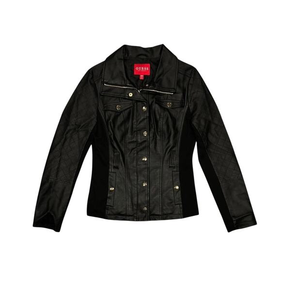 ★ Guess Y2K Quilted Black Slim Fit (Women’s) Faux Leather Jacket ★ - Picture 1 of 6